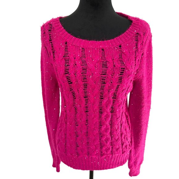 Aeropostale Women's Sparkly Fuchsia Pink Long Sleeve Scoop Neck Sweater Size M - Picture 3 of 11
